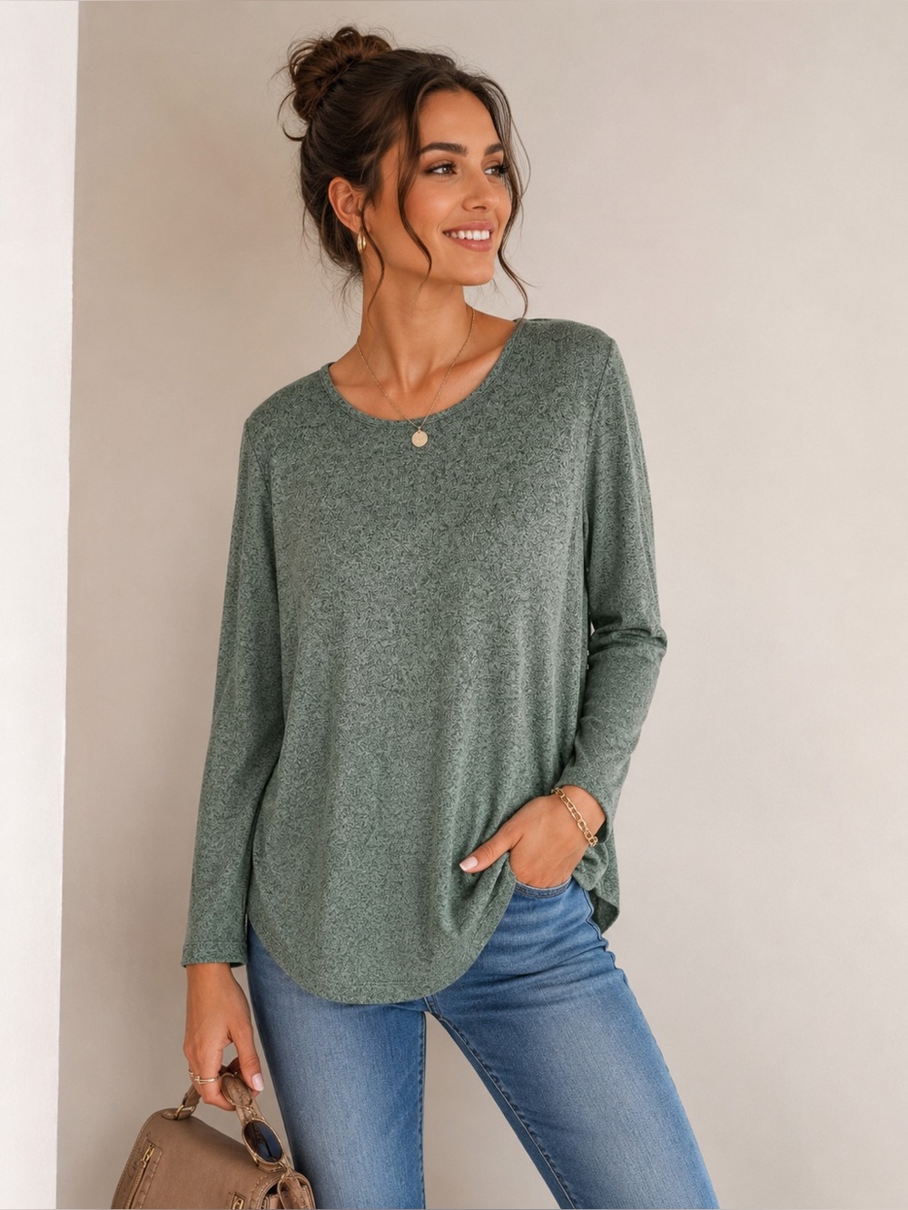 BNWT Kim & Co Sage Green Long Sleeve Tunic Top Size XXL